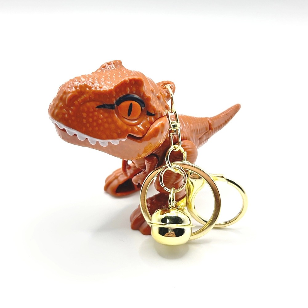T-Rex Keychain Unisex Small Brown Dinosaur Figure Gold Bell Accessory